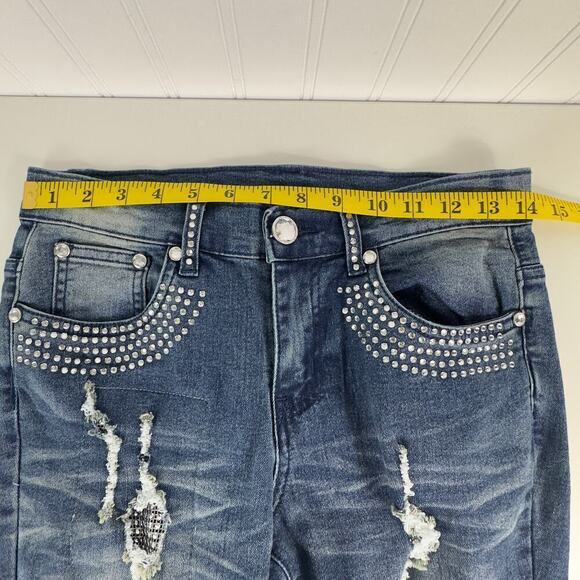 Venus Jeweled Embellished Distressed Bootcut Stretch Jeans (2) - Picture 7 of 13